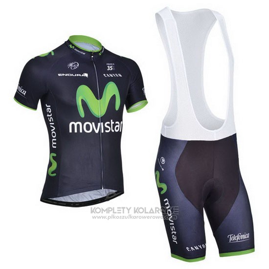 2014 Odziez Rowerowa Movistar Czarny Krotkie Rekawy i Rowerowe Szelkach